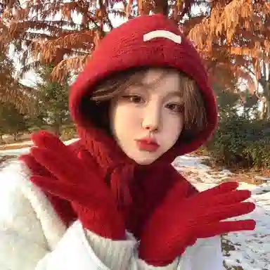 优幽兰 韩版百搭显脸小巴拉克拉法帽围巾帽子一体毛线针织帽时尚潮流高级感保暖喜庆 腈纶 绒线帽 女款