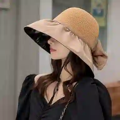 优幽兰 帽子 旅游户外韩版显脸小防晒大头围高级感小众学生黑胶防紫外线旅行爬山 聚酯纤维 渔夫帽 女款