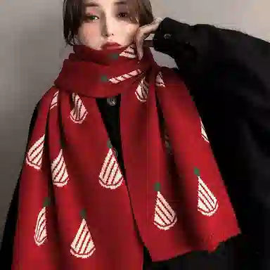 优幽兰 经典款防风防寒护脖子保暖小众高级感 绒线围巾 女款 红色