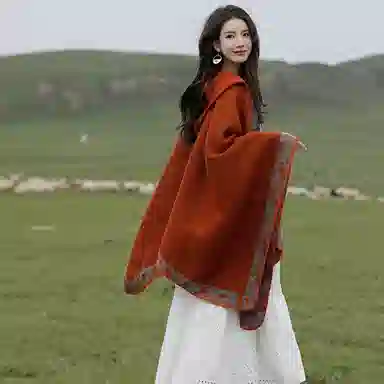 优幽兰 时尚潮流小众个性旅游草原旅行穿搭拍照民族风 腈纶和聚酯纤维 披肩 女款