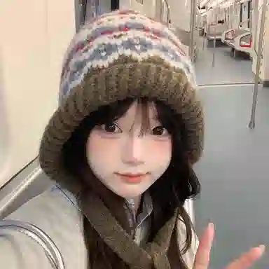 优幽兰 韩版小众设计感费尔岛风时尚潮流秋冬氛围感巴拉克拉法帽保暖 聚酯纤维 绒线帽 女款