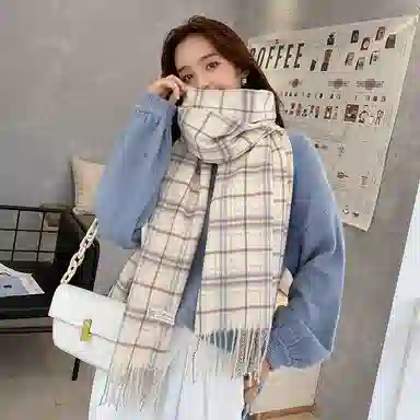 优幽兰 学生秋冬季经典格子设计感百搭休闲时尚防风防寒护脖子两用高级感小众穿搭 绒线围巾围脖披肩 男女同款情侣款