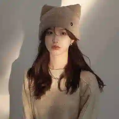 优幽兰 时尚百搭高级感加绒加厚毛绒帽韩系甜美可爱大头围显脸小毛线针织帽日系休闲简约纯色护耳保暖 聚酯纤维 绒线帽 女款