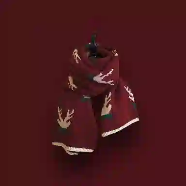 优幽兰 百搭时尚经典款加厚防风防寒保暖护脖鹿角红色氛围感 绒线围巾 女款 礼盒装