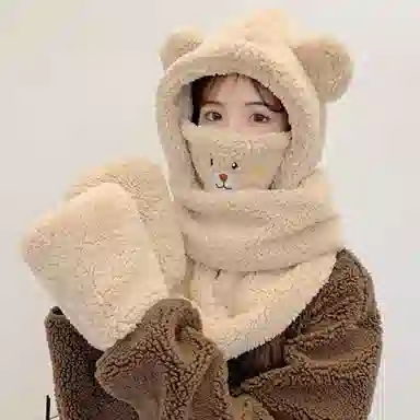 优幽兰 一体式毛绒加厚防风防寒针织保暖高级感休闲 斗篷帽 女款