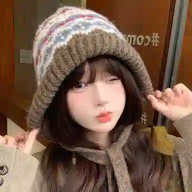 优幽兰 韩版小众设计感费尔岛风时尚潮流秋冬氛围感巴拉克拉法帽保暖 聚酯纤维 绒线帽 女款