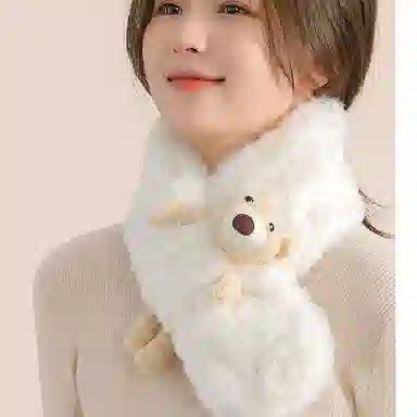 优幽兰 针织加厚护脖子防风防寒保暖搭配可爱小熊休闲高级感 围脖 女款