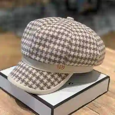 优幽兰 秋冬季百搭时尚韩版显脸小报童帽千鸟格图案英伦风防风防寒加厚保暖高级感韩系穿搭 贝雷帽 女款