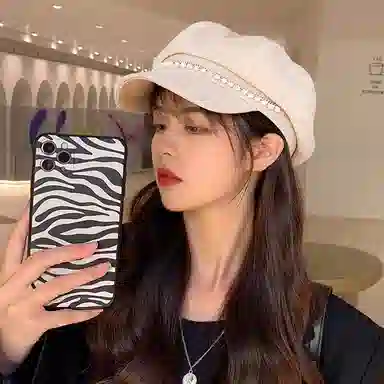 优幽兰 时尚复古 气质优雅大帽檐显脸小学生简约小众设计感珍珠点缀甜美遮阳 棉 贝蕾帽 女款 米色