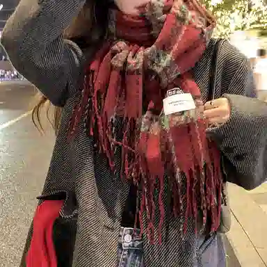 优幽兰 氛围感保暖加厚经典款护脖子防风防寒 绒线围巾 男女同款情侣款 红色