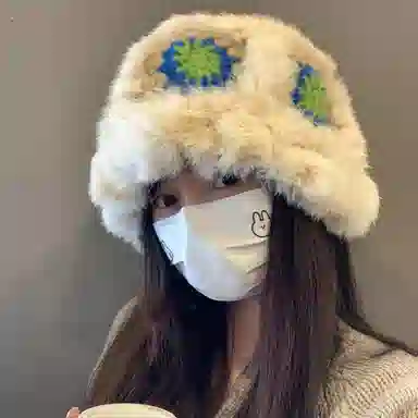 优幽兰 简约 醒狮帽休闲毛线 韩版显脸小针织设计感拼色包头防风防寒加厚保暖高级感韩系穿搭 兔毛混纺 渔夫帽 女款