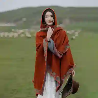 优幽兰 时尚潮流小众个性旅游草原旅行穿搭拍照民族风 腈纶和聚酯纤维 披肩 女款