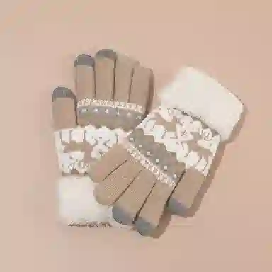 优幽兰 加绒加厚保暖骑行防风防寒可触屏针织户外运动设计感麋鹿分指 聚酯纤维 男女同款情侣款