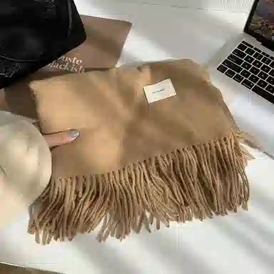 优幽兰 纯色围脖针织加厚护脖流苏防风防寒外搭保暖休闲高级感 绒线围巾 女款