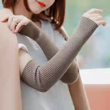 优幽兰 加长护胳膊针织毛线加厚保暖防风防寒户外电动车骑行 防晒袖 女款