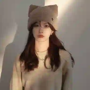 优幽兰 时尚百搭高级感加绒加厚毛绒帽韩系甜美可爱大头围显脸小毛线针织帽日系休闲简约纯色护耳保暖 聚酯纤维 绒线帽 女款