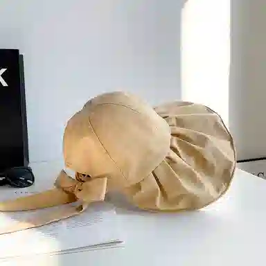 优幽兰 遮阳帽大头围实用时尚韩版纯色显脸小防紫外线骑车盆帽宽檐太阳帽 聚酯纤维 渔夫帽 女款