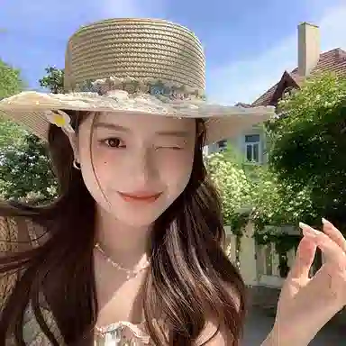 优幽兰 法式洛丽塔花朵蕾丝边草帽女时尚百搭高级感大帽檐平顶礼帽海边沙滩出游遮阳帽甜美 纤维素材料 防晒帽 女款