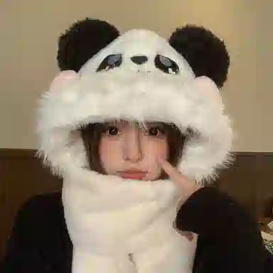 优幽兰 时尚百搭小众设计感少女心毛绒帽子围巾一韩版骑车可爱加厚保暖围脖手套三件套 聚酯纤维 斗篷帽 女款