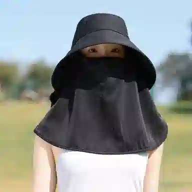 优幽兰 时尚百搭大帽檐遮阳帽小众设计感全脸面罩护颈披肩一体夏季户外出行骑车防紫外线透气太阳帽子 锦纶 防晒帽 女款