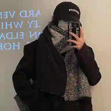 优幽兰 百搭时尚高级感保暖针织双面冬季韩系氛围感防寒加厚两用学生气质时髦穿搭 绒线围巾 男女同款情侣款