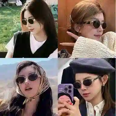 优幽兰 时尚百搭复古老钱风墨镜高级感小框港风凹造型防紫外线个性氛围感街拍旅游韩版气质防晒 金属 椭圆形 太阳眼镜 女款