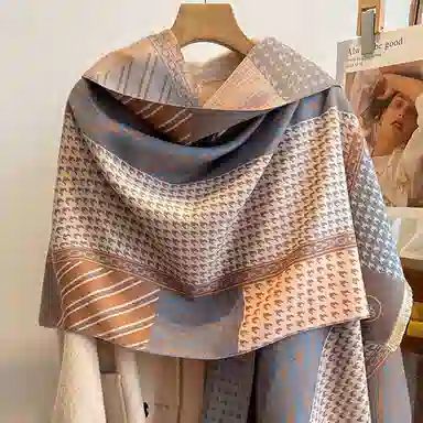 优幽兰 法式复古风小众设计感拼色时尚百搭高级感千鸟格保暖川西云南旅游拍照打卡穿搭 绒线围巾 女款