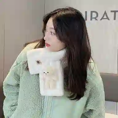 优幽兰 针织加厚护脖子防风防寒保暖搭配可爱小熊甜美休闲 围脖 女款