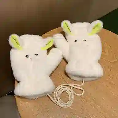 优幽兰 暖加厚毛绒骑车可爱小羊防风防寒可挂脖连指设计感 小众学生通勤 自行车护手 手套 女款