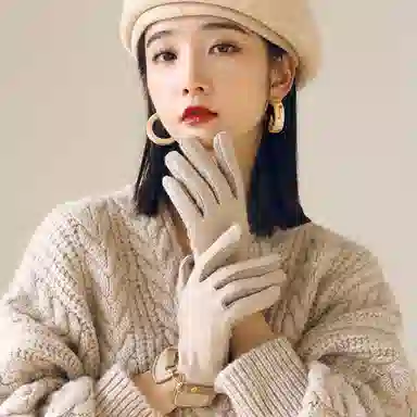 优幽兰 纯色保暖 防风防寒骑车实用旅游保暖开车通勤电瓶车 百搭韩版护手闺蜜同款穿搭 羊毛 涤纶 绒线手套 女款