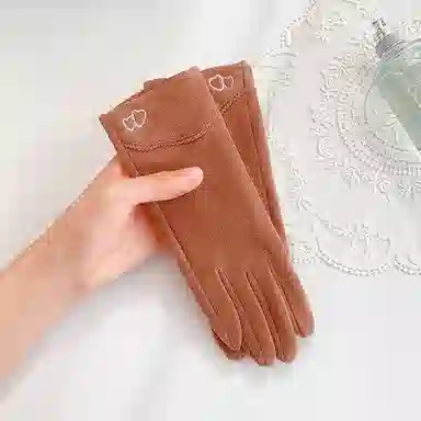 优幽兰 电动车分指防滑耐磨防风防寒加绒加厚爱心五指骑车实用小众设计感保暖通勤旅游护手 绒线手套 女款