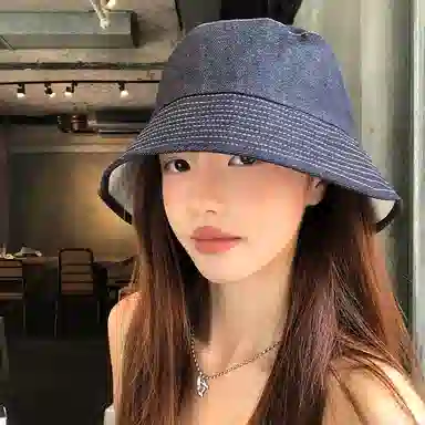 优幽兰 日系复古双面可戴牛仔防晒帽女简约高级感显脸小百搭水桶帽纯色休闲遮阳防紫外线盆帽潮 棉  渔夫帽 女款