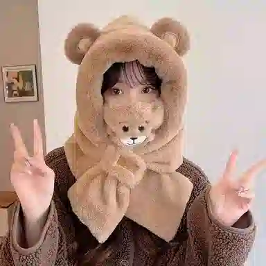 优幽兰 韩系可爱少女心冬季防寒女时尚百搭显脸小保暖骑车 聚酯纤维 斗篷帽 女款