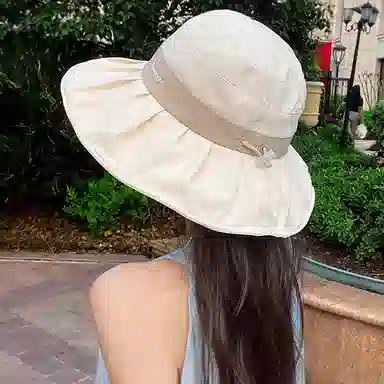 优幽兰 简约高级感显脸小夏季防紫外线遮脸渔夫时尚百搭大檐太阳户外出游骑车遮阳 聚酯纤维 防晒帽 女款