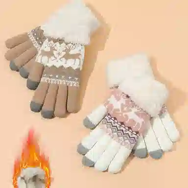 优幽兰 加绒加厚保暖骑行防风防寒可触屏针织户外运动设计感麋鹿分指 聚酯纤维 男女同款情侣款