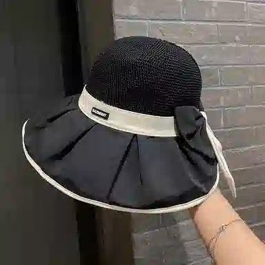 优幽兰 时尚百搭简约大头围显脸小黑胶防紫外线旅行高颜值甜美小清新大帽檐 聚酯纤维 沙滩帽遮阳帽渔夫帽 女款