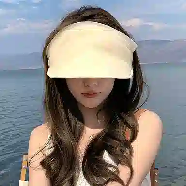 优幽兰 时尚潮流设计感网纱褶皱空顶帽夏季透气防紫外线太阳帽显脸小百搭高级感遮阳帽发箍 锦纶 防晒帽 女款