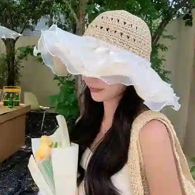 优幽兰 时尚百搭法式慵懒感紧致简约潮流休闲大脸显小夏季出游大帽檐户外旅行 聚酯纤维 防晒帽 女款