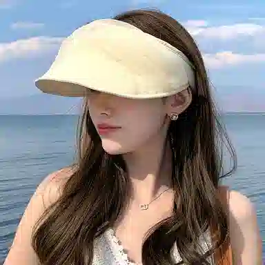 优幽兰 时尚潮流设计感网纱褶皱空顶帽夏季透气防紫外线太阳帽显脸小百搭高级感遮阳帽发箍 锦纶 防晒帽 女款