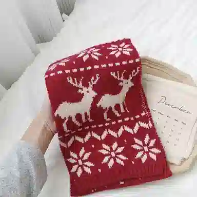 优幽兰 复古红色护脖子防风防寒保暖休闲小众氛围感 绒线围巾 女款