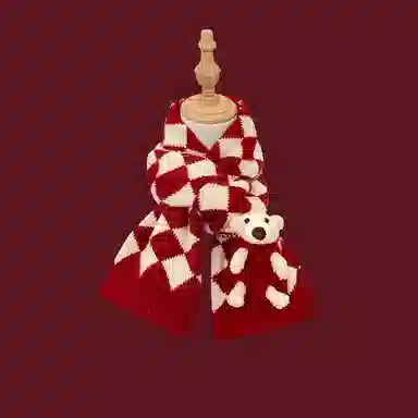 优幽兰 百搭菱格针织加厚保暖护脖子经典款小熊防风防寒氛围感 绒线围巾 女款