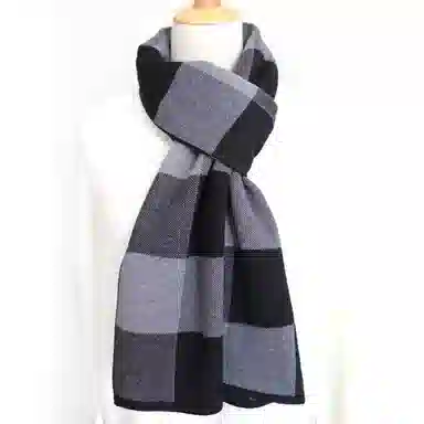 秋冬季  优幽兰 经典格子拼色针织围脖加厚保暖百搭休闲时尚学生防风防寒通勤骑行户外 绒线围巾 男款