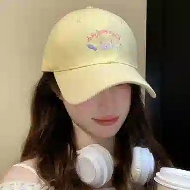优幽兰 潮流休闲可爱小猫学生大头围宽檐显脸小防紫外线遮阳帽韩版百搭帽子甜美可爱 棉 鸭舌帽 女款