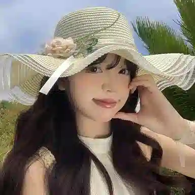优幽兰 韩版波浪边花朵编织草帽女夏季法式海边度假太阳帽百搭时尚高级感大帽檐遮阳帽子 纤维素材料 防晒帽 女款