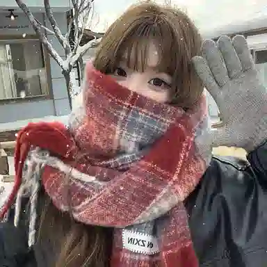 优幽兰 韩系氛围感小众流苏格子围脖护颈女时尚潮流高级感撞色披肩冬季保暖学生百搭设计感显白穿搭 绒线围巾 男女同款情侣款