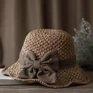 优幽兰 复古法式氛围感优雅气质蝴蝶结草帽百搭时尚大檐沙滩帽夏季遮阳防紫外线休闲圆顶太阳帽 纤维素材料 防晒帽  女款