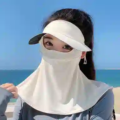 优幽兰 韩版百搭护眼角脸罩夏季防紫外线骑车遮阳帽子一体护颈薄款脸基尼户外出行必备 锦纶 防晒面罩 女款