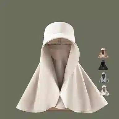 优幽兰 时尚小众设计感全脸遮阳大檐面罩护颈一体披肩百搭简约防紫外线户外出游通勤骑车太阳 锦纶 防晒帽 女款