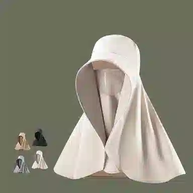 优幽兰 时尚小众设计感全脸遮阳大檐面罩护颈一体披肩百搭简约防紫外线户外出游通勤骑车太阳 锦纶 防晒帽 女款