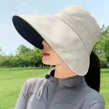 优幽兰 时尚简约高级感大帽檐显脸小黑胶遮阳帽夏季百搭出游防紫外线防风太阳帽 锦纶 防晒帽 女款